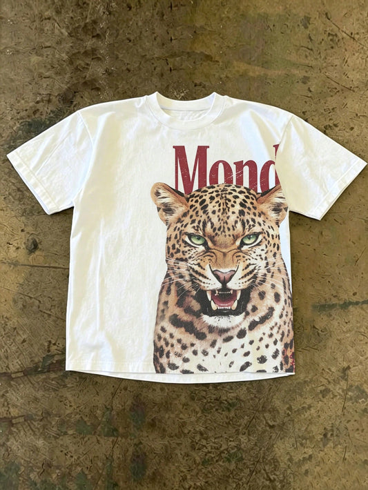 IslaSuriya Men's Casual Leopard & Letter Print Round Neck Short Sleeve T-Shirt, Summer