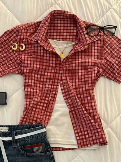 IslaSuriya Plus Size Women's Plaid Single-Breasted Casual Versatile Daily Outing Shirt