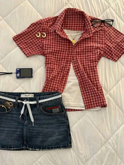 IslaSuriya Plus Size Women's Plaid Single-Breasted Casual Versatile Daily Outing Shirt