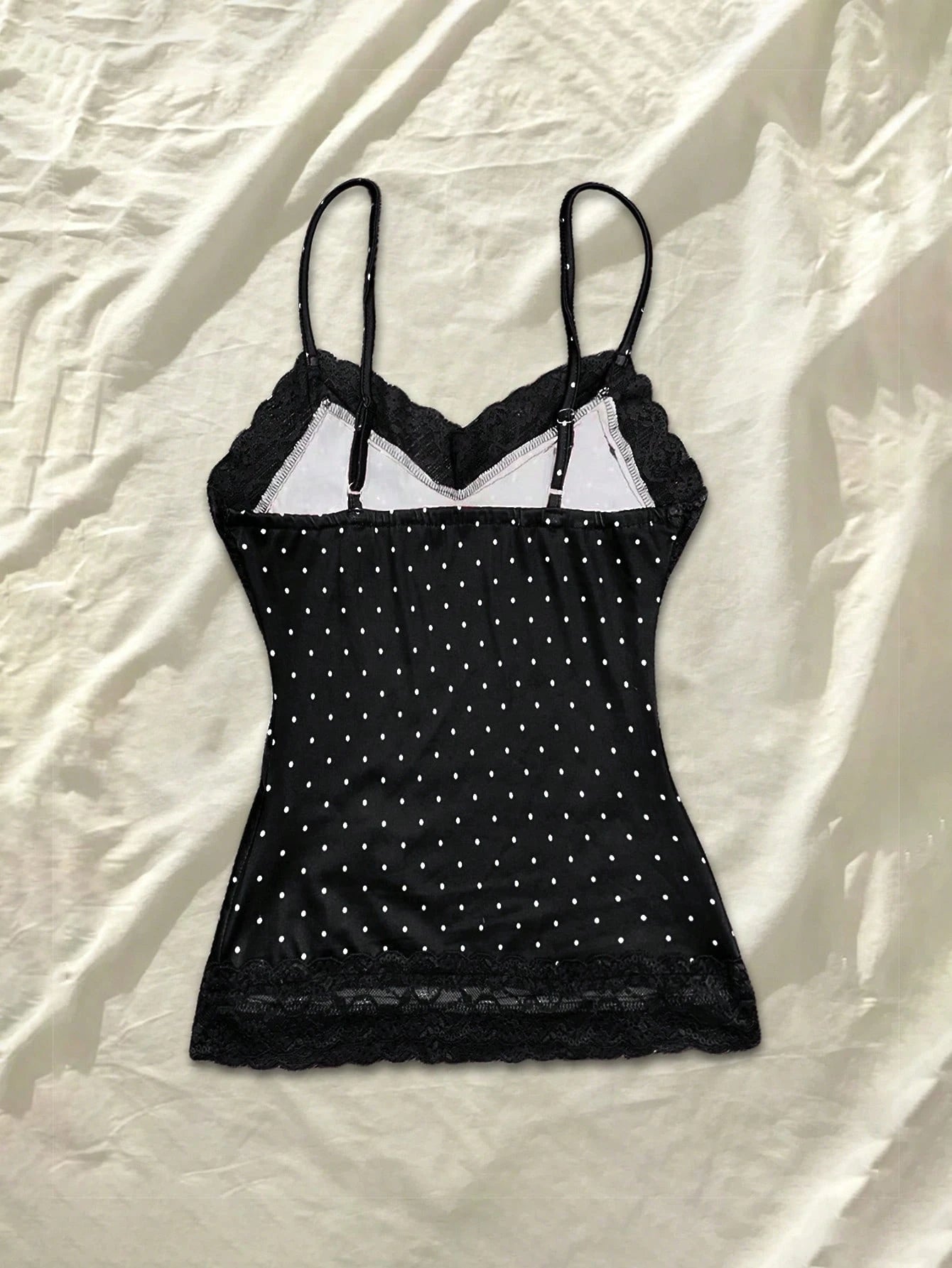 IslaSuriya Summer Slim Fit Polka Dot Contrast Lace Camisole