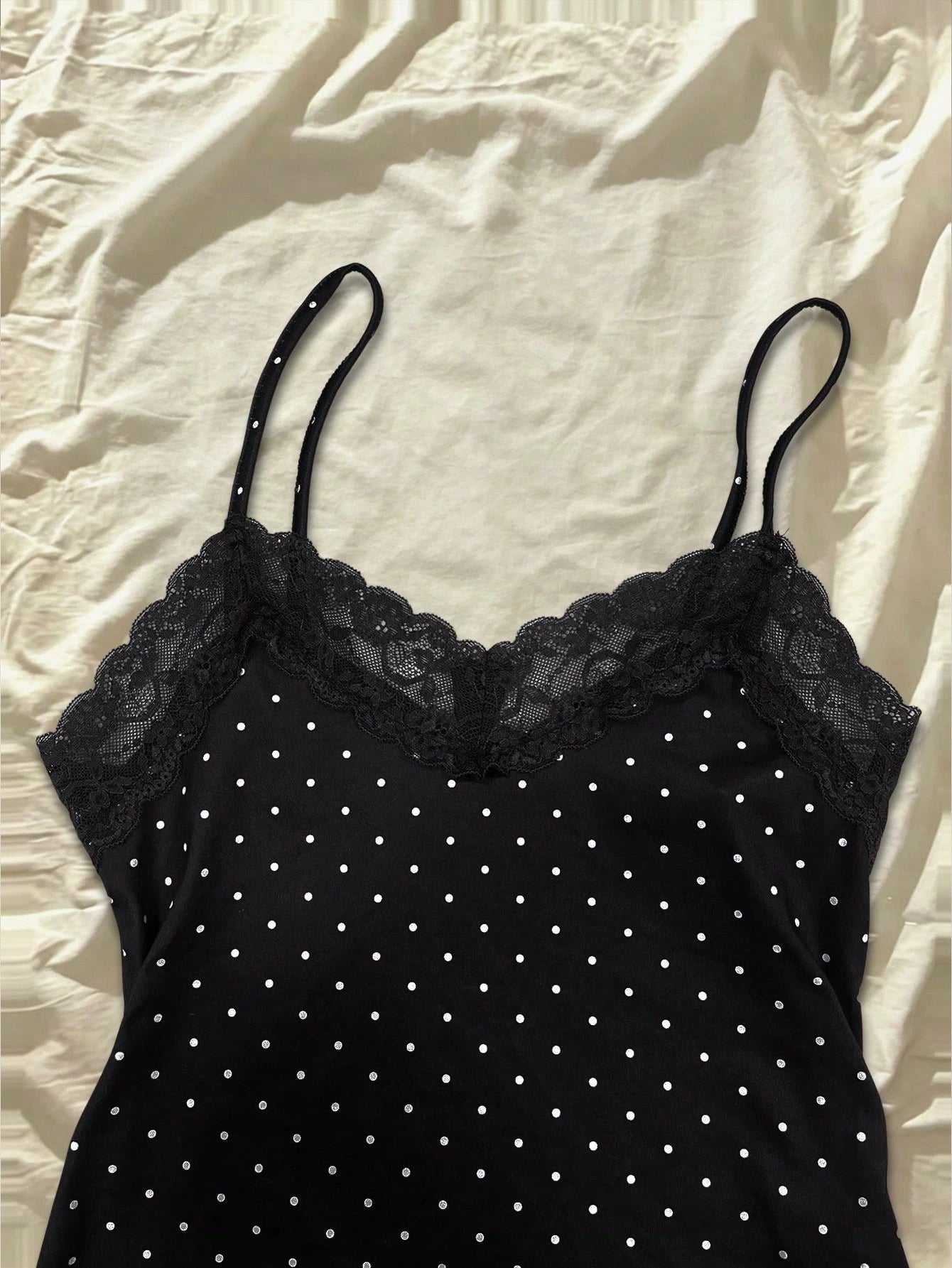 IslaSuriya Summer Slim Fit Polka Dot Contrast Lace Camisole