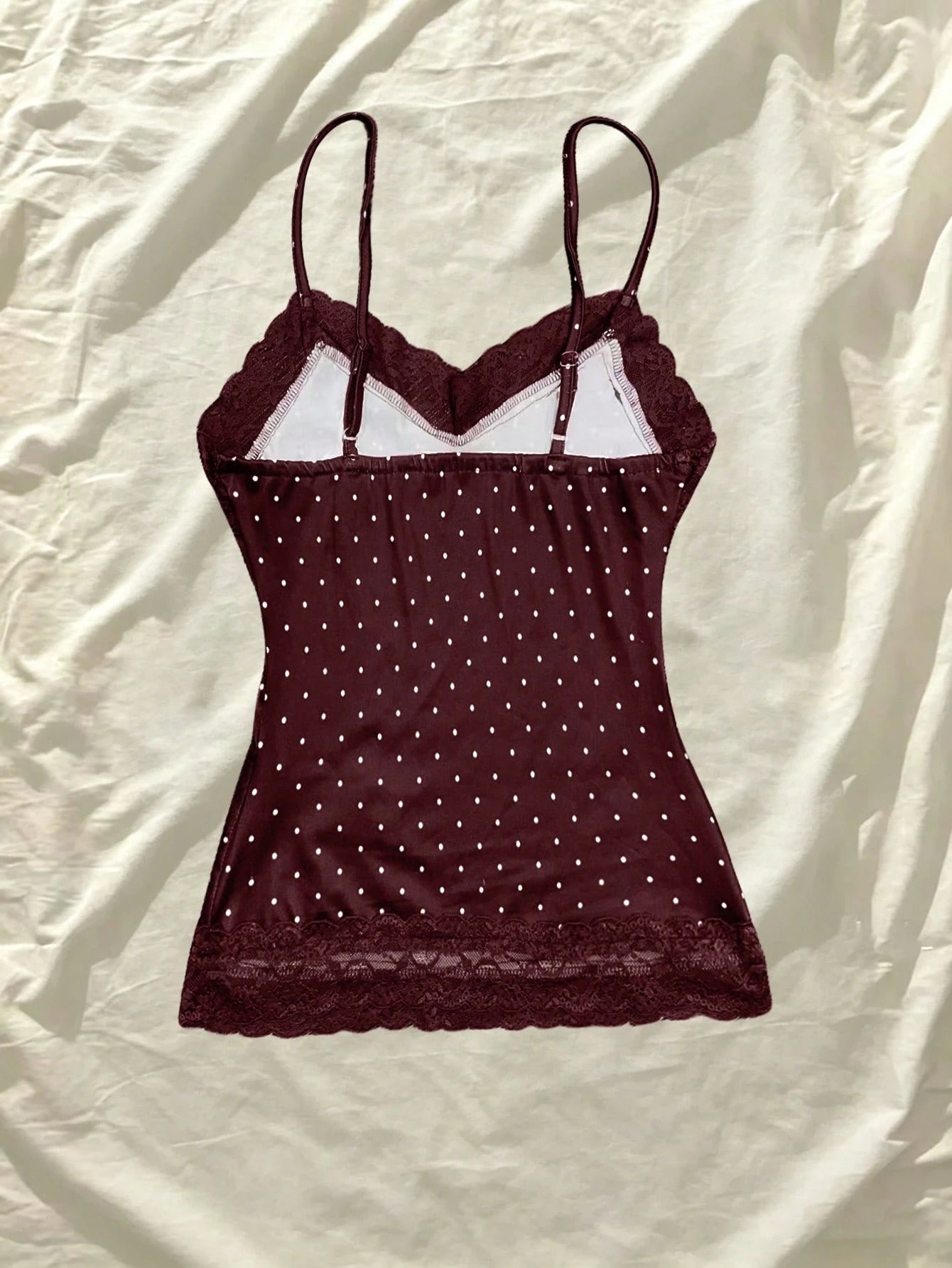 IslaSuriya Summer Slim Fit Polka Dot Contrast Lace Camisole