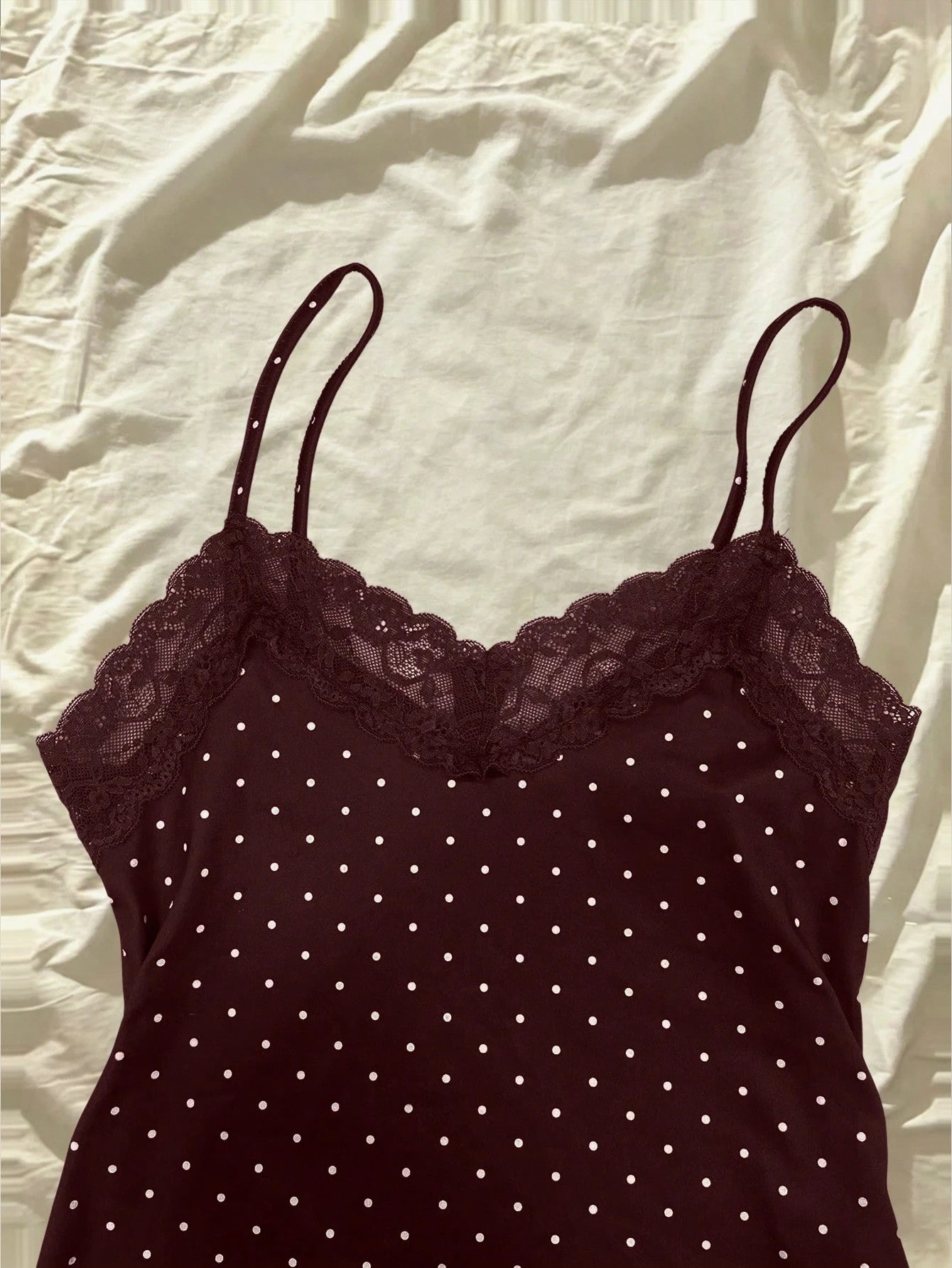 IslaSuriya Summer Slim Fit Polka Dot Contrast Lace Camisole