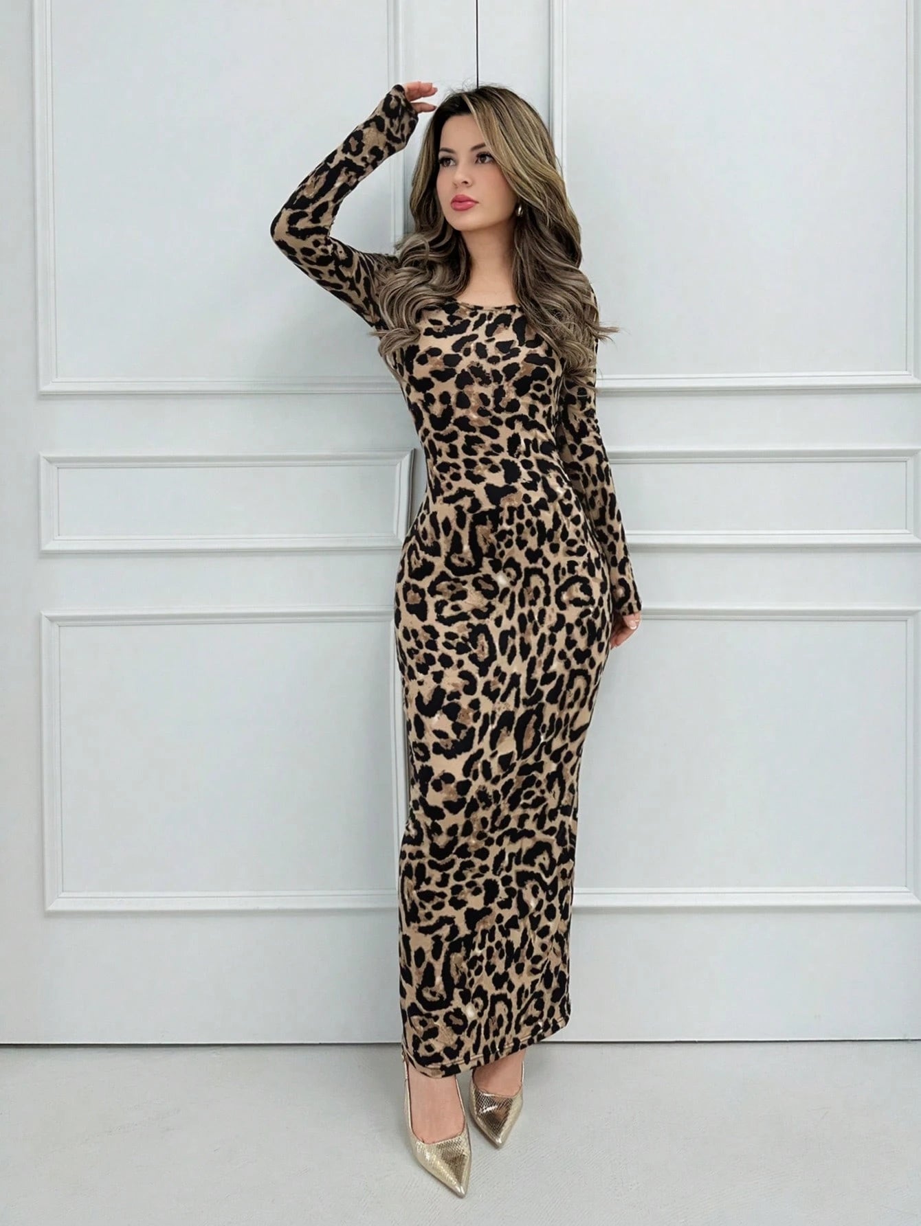 Jemour Prom Dress;Leopard Print Bodycon Long Dress For Spring & Summer Holiday Elegant Date Night Party Sexy BOHO Animal Print Leopard Print
