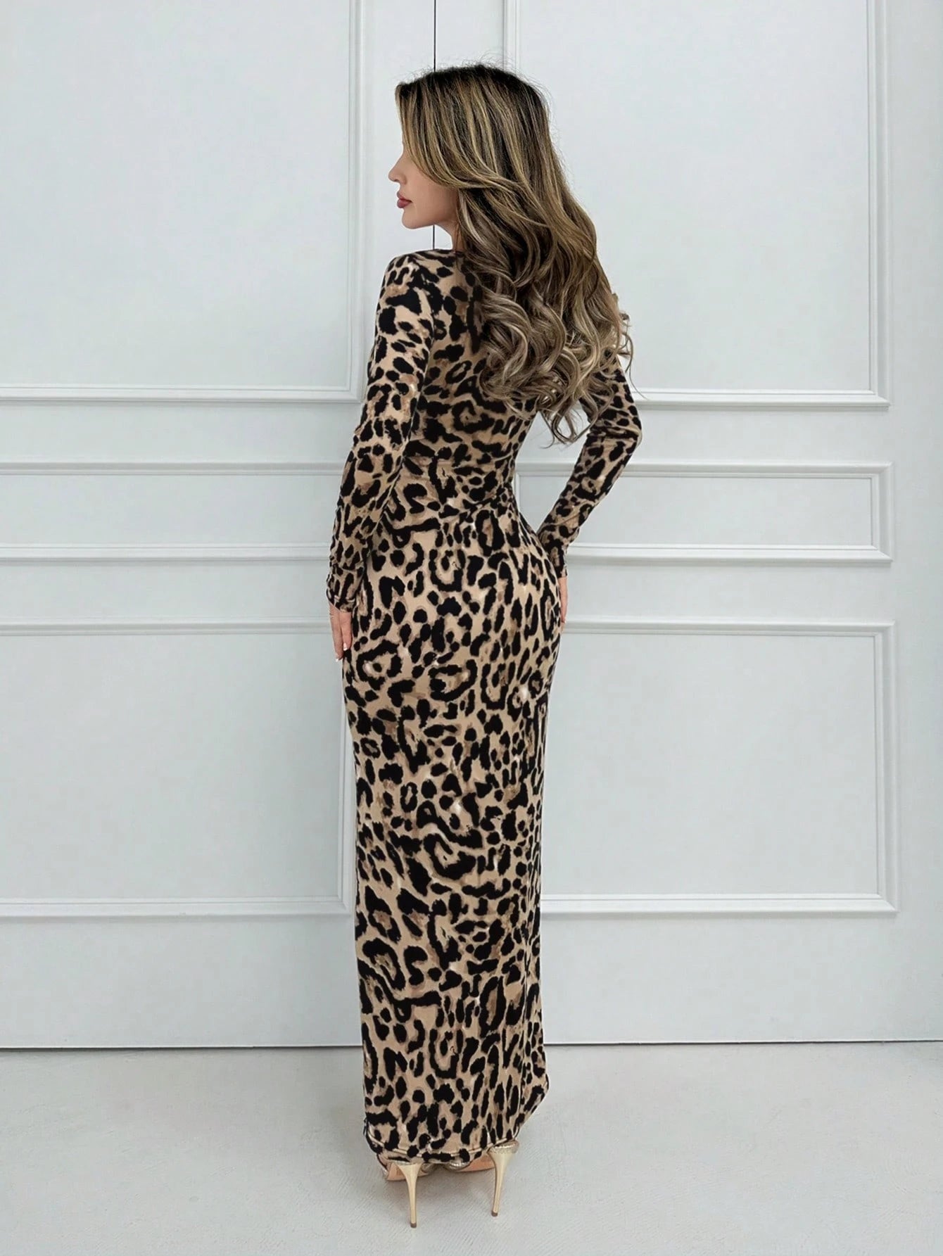 Jemour Prom Dress;Leopard Print Bodycon Long Dress For Spring & Summer Holiday Elegant Date Night Party Sexy BOHO Animal Print Leopard Print