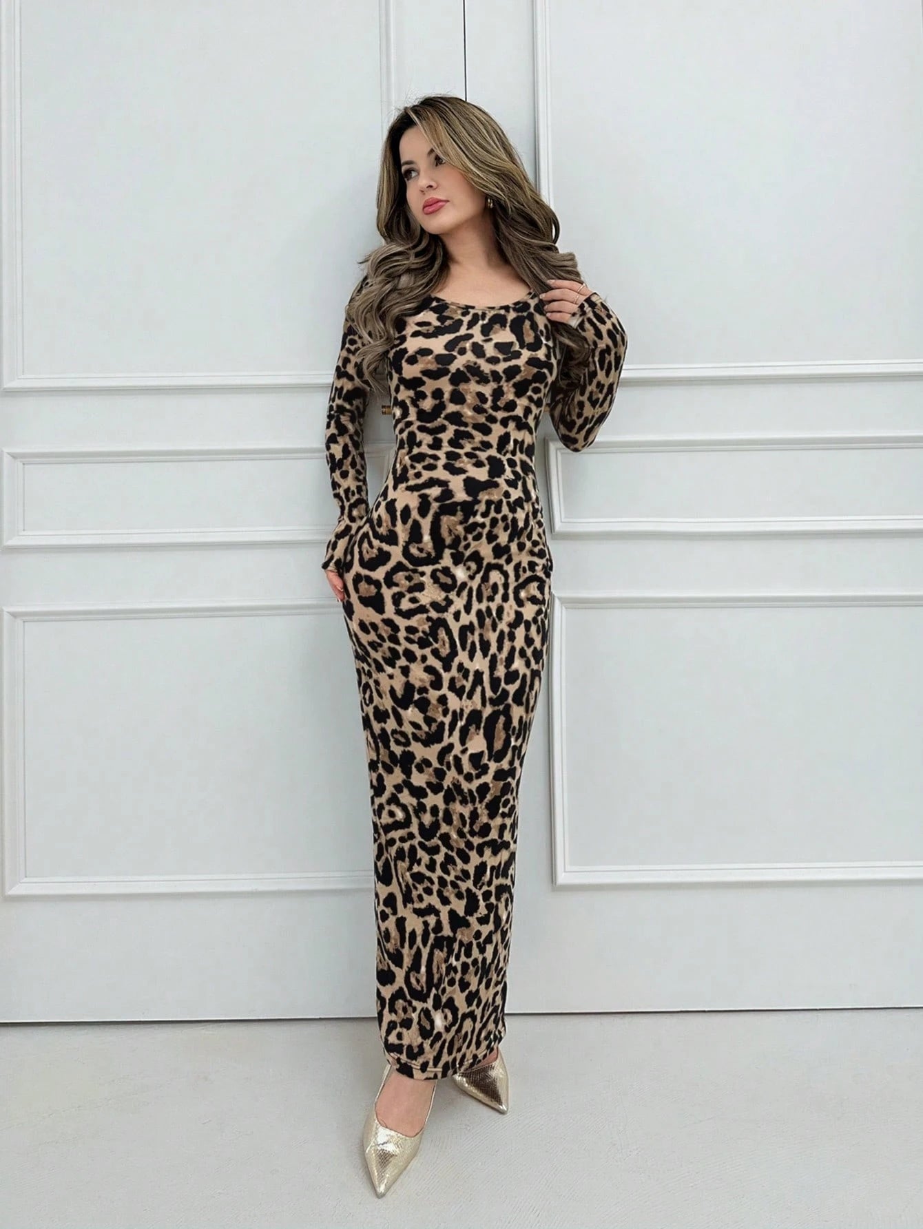 Jemour Prom Dress;Leopard Print Bodycon Long Dress For Spring & Summer Holiday Elegant Date Night Party Sexy BOHO Animal Print Leopard Print