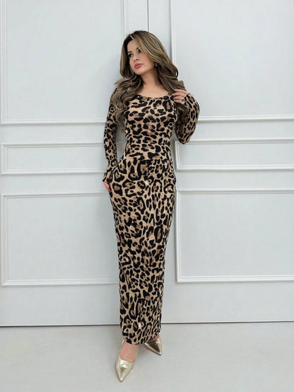 Jemour Prom Dress;Leopard Print Bodycon Long Dress For Spring & Summer Holiday Elegant Date Night Party Sexy BOHO Animal Print Leopard Print