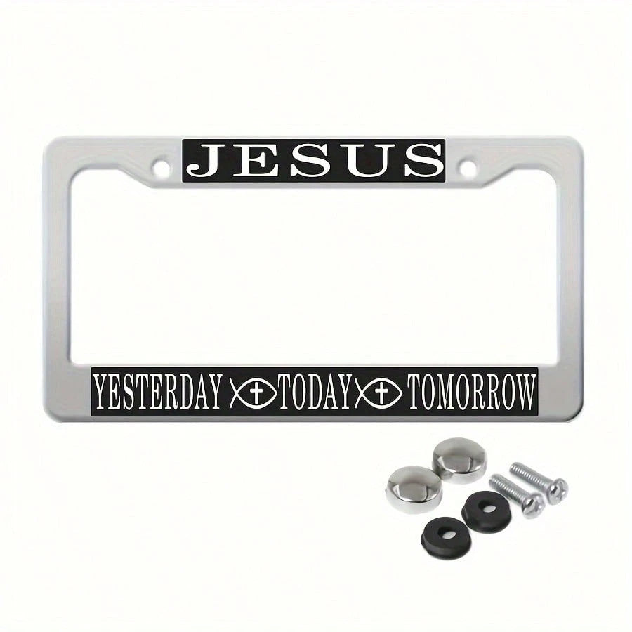Jesus Today Tomorrow The Day After Tomorrow Metal Or Matte Black License Plate Frame With Screw Caps In North American Style, Valentines Gift, Birthday Gifts, Car, Car Decor, License Plate, Car Acces