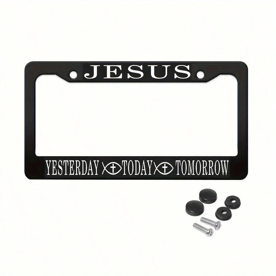 Jesus Today Tomorrow The Day After Tomorrow Metal Or Matte Black License Plate Frame With Screw Caps In North American Style, Valentines Gift, Birthday Gifts, Car, Car Decor, License Plate, Car Acces