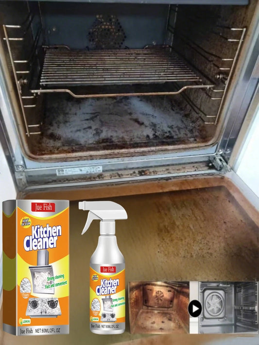 JUE FISH 60ml Heavy Duty Kitchen Degreaser Spray, Fast-Acting Foaming Cleaner For Stove, Oven & Grease, Removes Burnt-On Grime & Stains, Under 3 Mins Deep Clean For Cookware & Pans,Kitchen,Bathroom,Ho