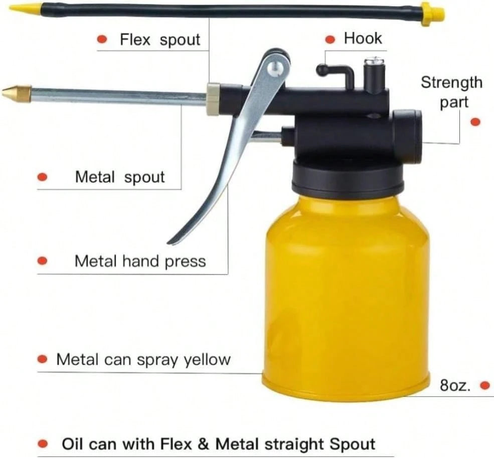 JUNCHI Hand Pump Oiler Can Professional Level 8 Oz Capacity Pump Oiler With Metal &Amp; Long Flex Spout