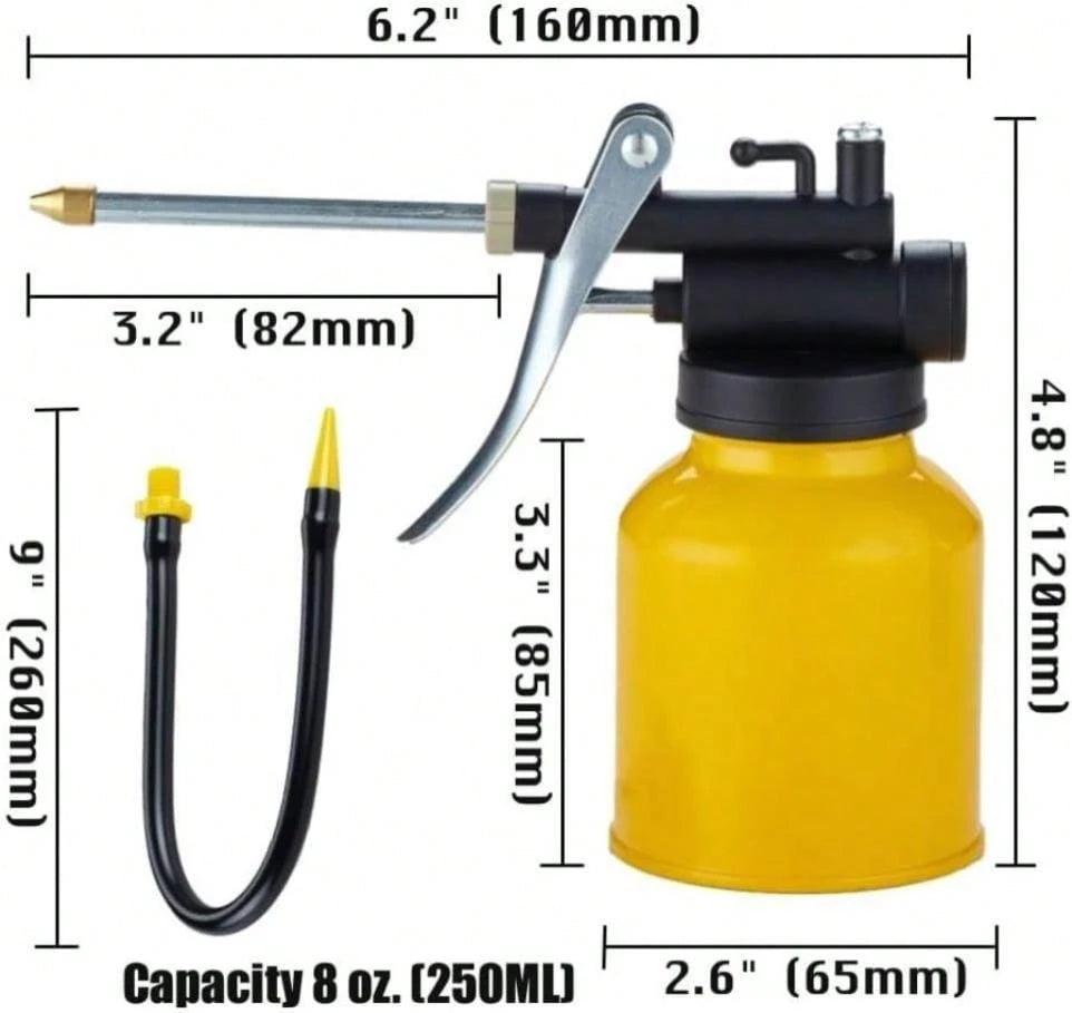 JUNCHI Hand Pump Oiler Can Professional Level 8 Oz Capacity Pump Oiler With Metal &Amp; Long Flex Spout