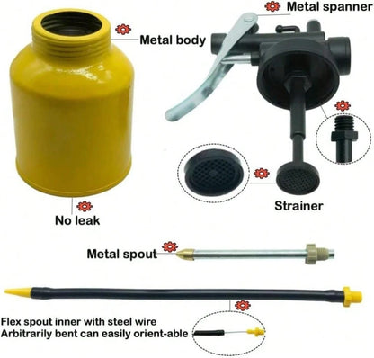 JUNCHI Hand Pump Oiler Can Professional Level 8 Oz Capacity Pump Oiler With Metal &Amp; Long Flex Spout