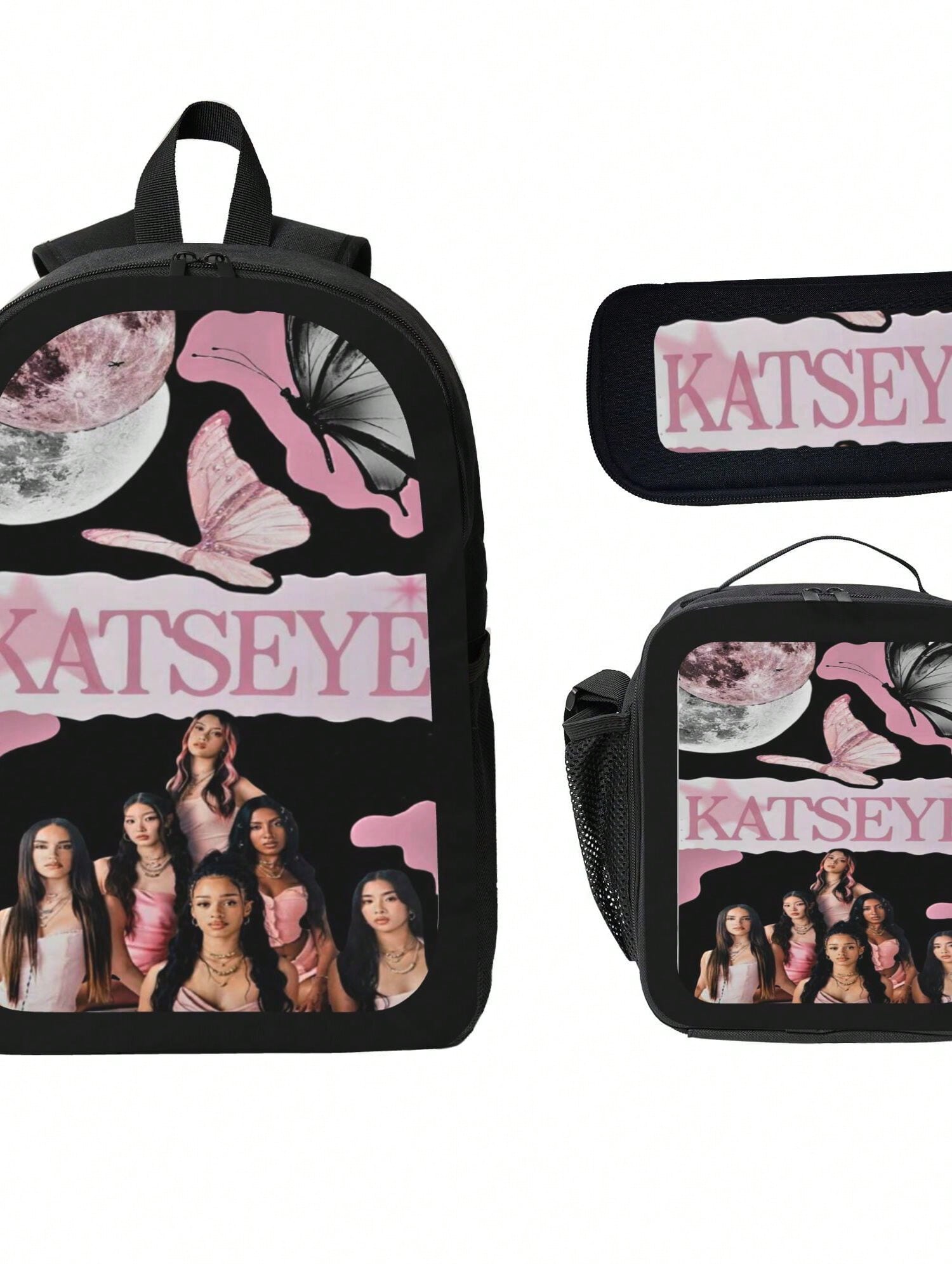 KATSEYE Backpack 3-Piece Set Cartoon Fun Backpack Pencil Case & Lunch Bag Three-Piece School Gear