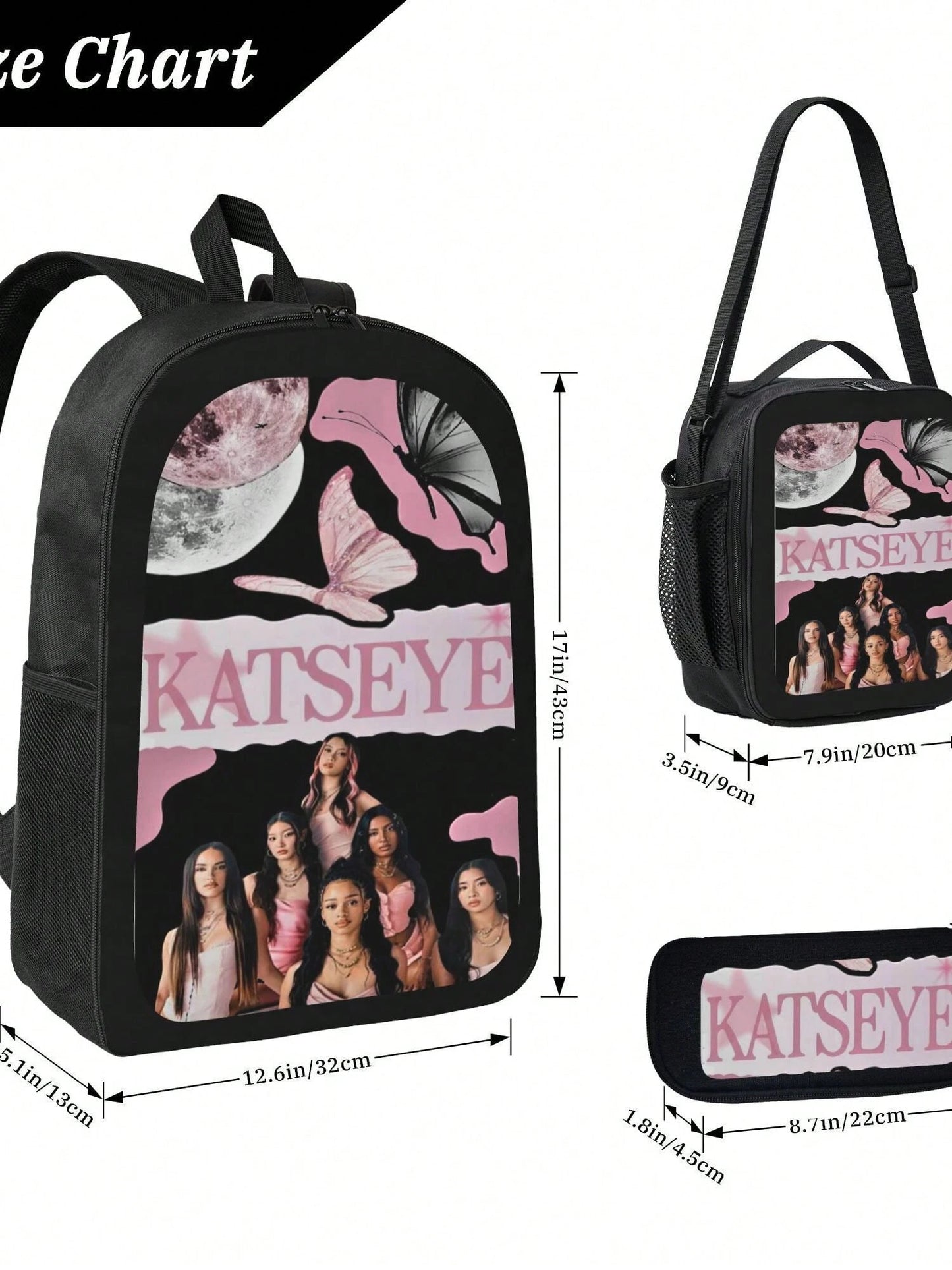 KATSEYE Backpack 3-Piece Set Cartoon Fun Backpack Pencil Case & Lunch Bag Three-Piece School Gear