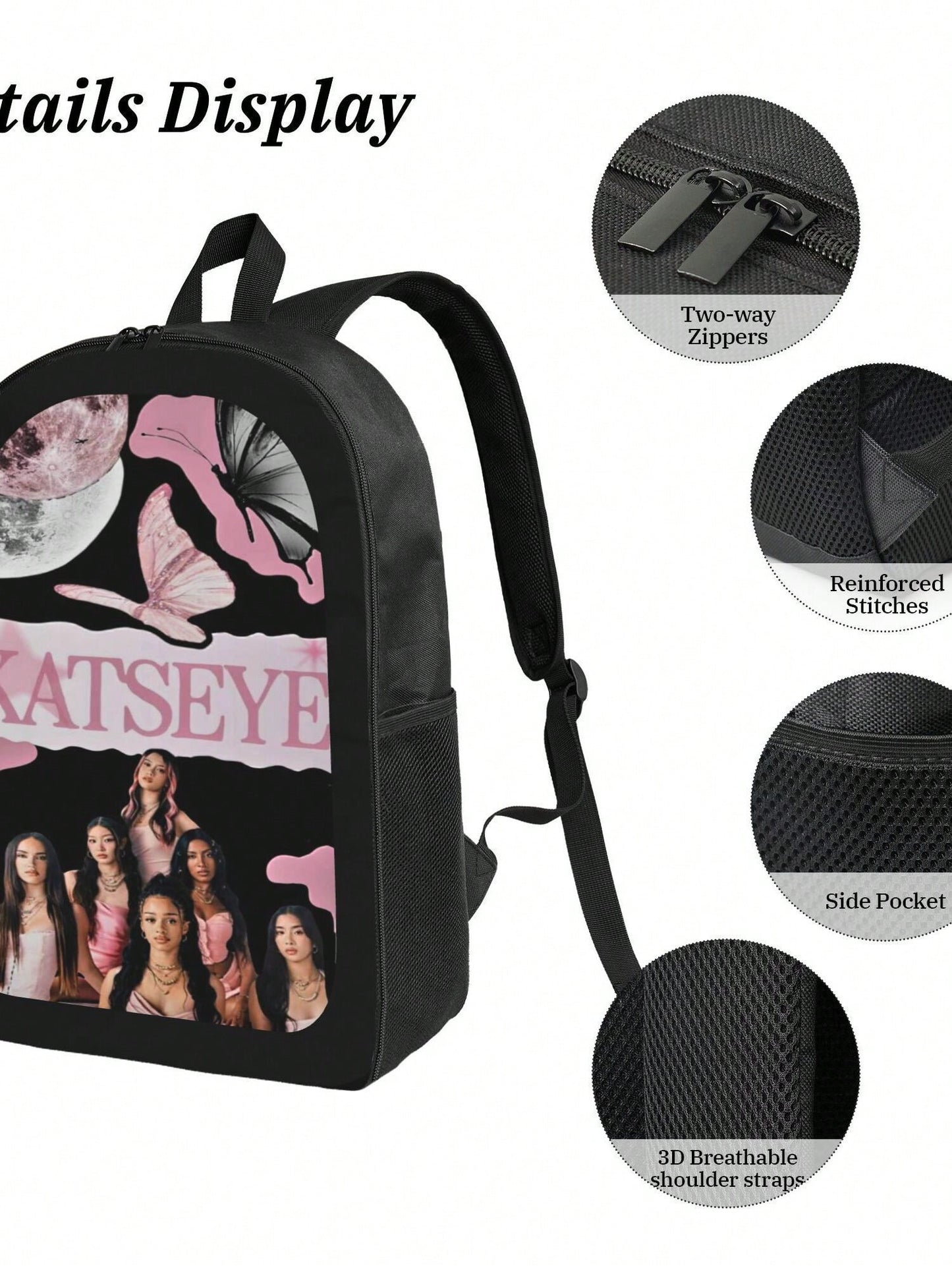 KATSEYE Backpack 3-Piece Set Cartoon Fun Backpack Pencil Case & Lunch Bag Three-Piece School Gear