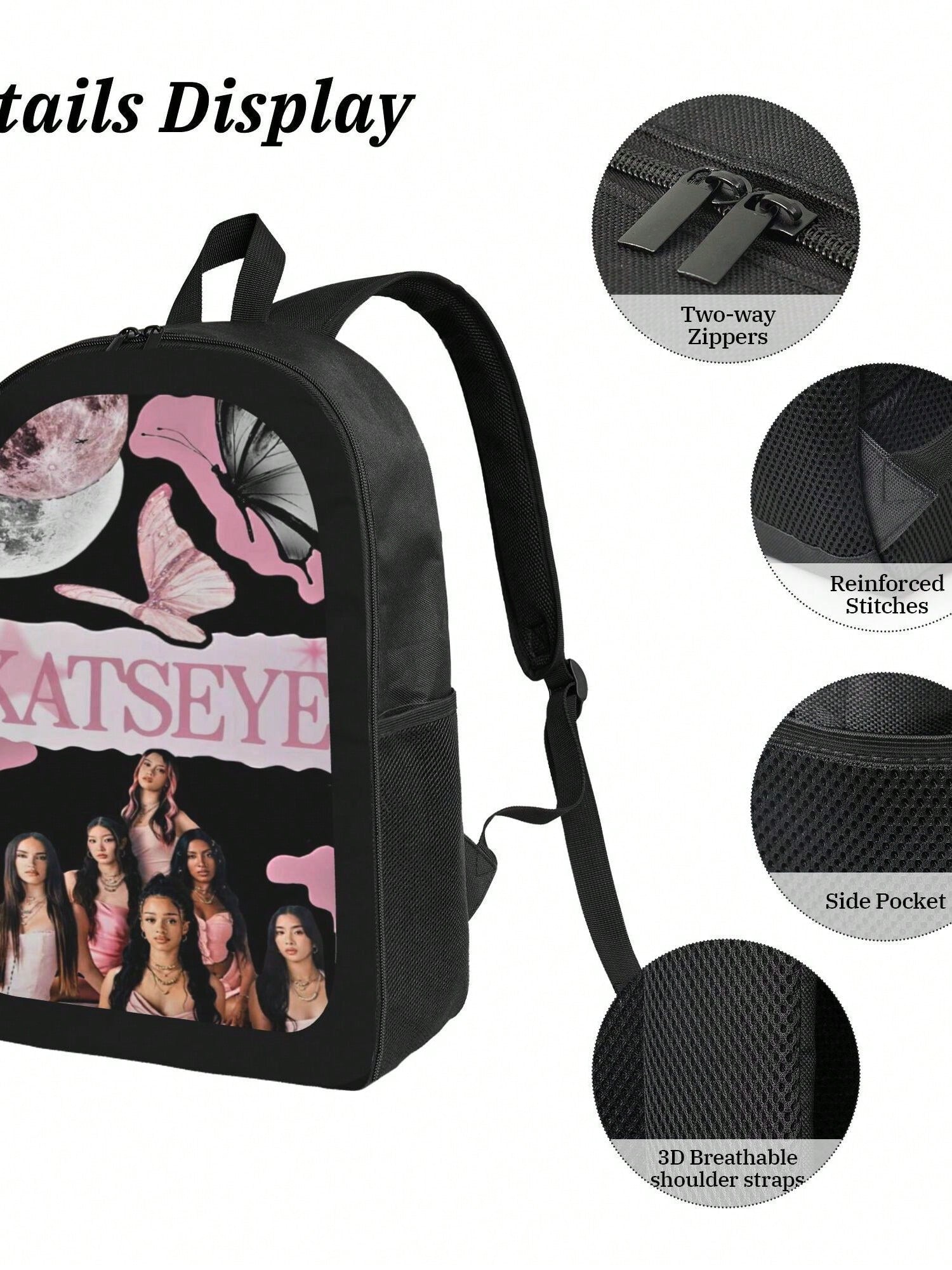 KATSEYE Backpack 3-Piece Set Cartoon Fun Backpack Pencil Case & Lunch Bag Three-Piece School Gear
