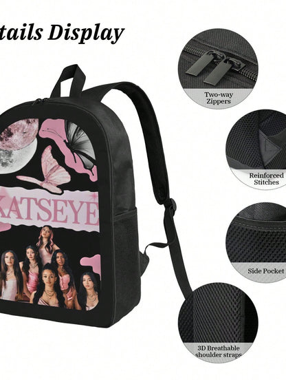 KATSEYE Backpack 3-Piece Set Cartoon Fun Backpack Pencil Case & Lunch Bag Three-Piece School Gear