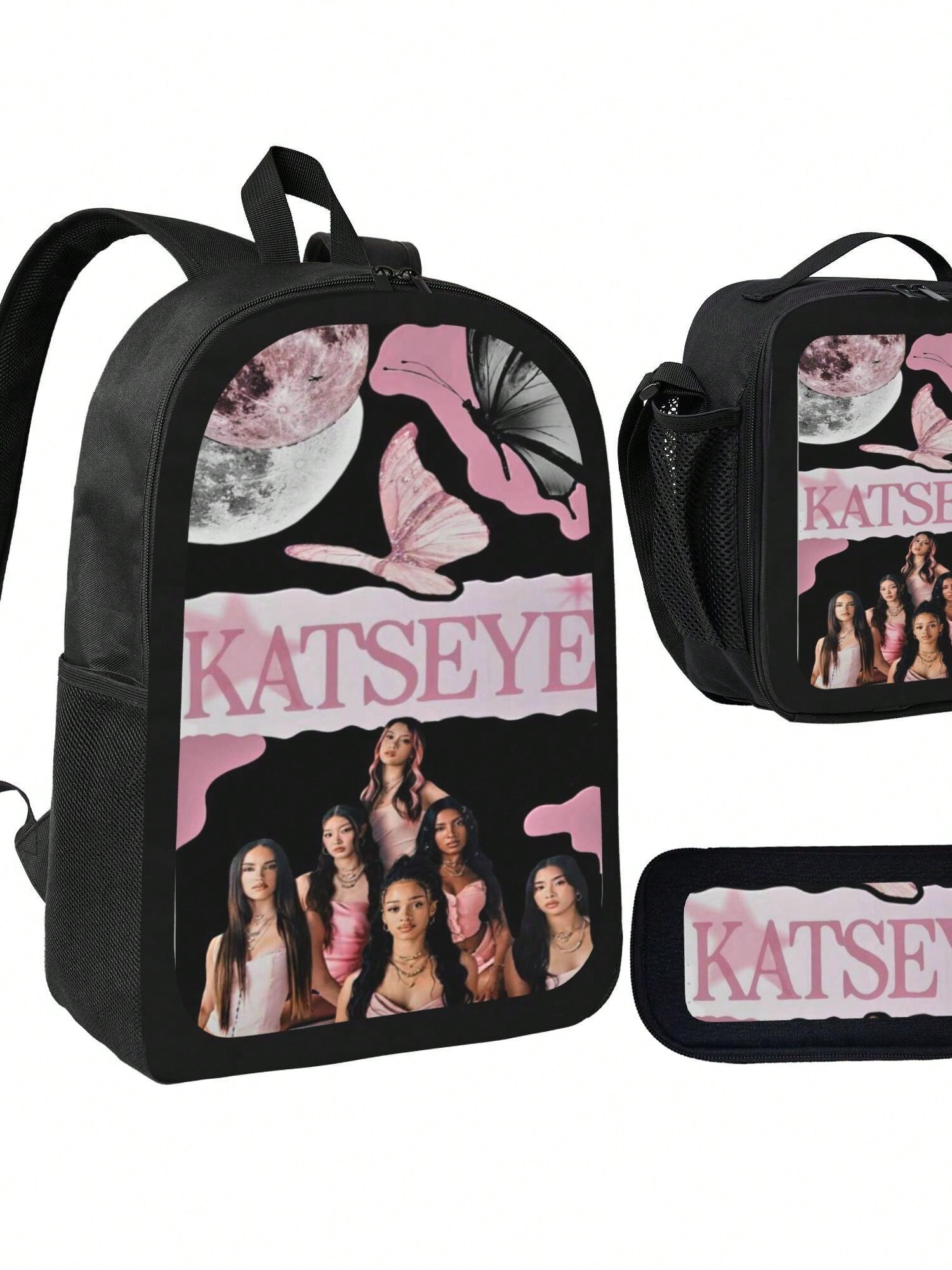 KATSEYE Backpack 3-Piece Set Cartoon Fun Backpack Pencil Case & Lunch Bag Three-Piece School Gear