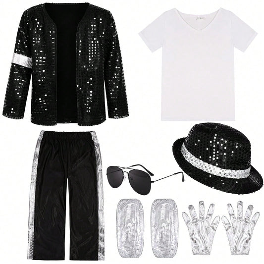 Kids Dance Star Costume For Boys 80s 90s Pop Stage Outfits For Halloween
