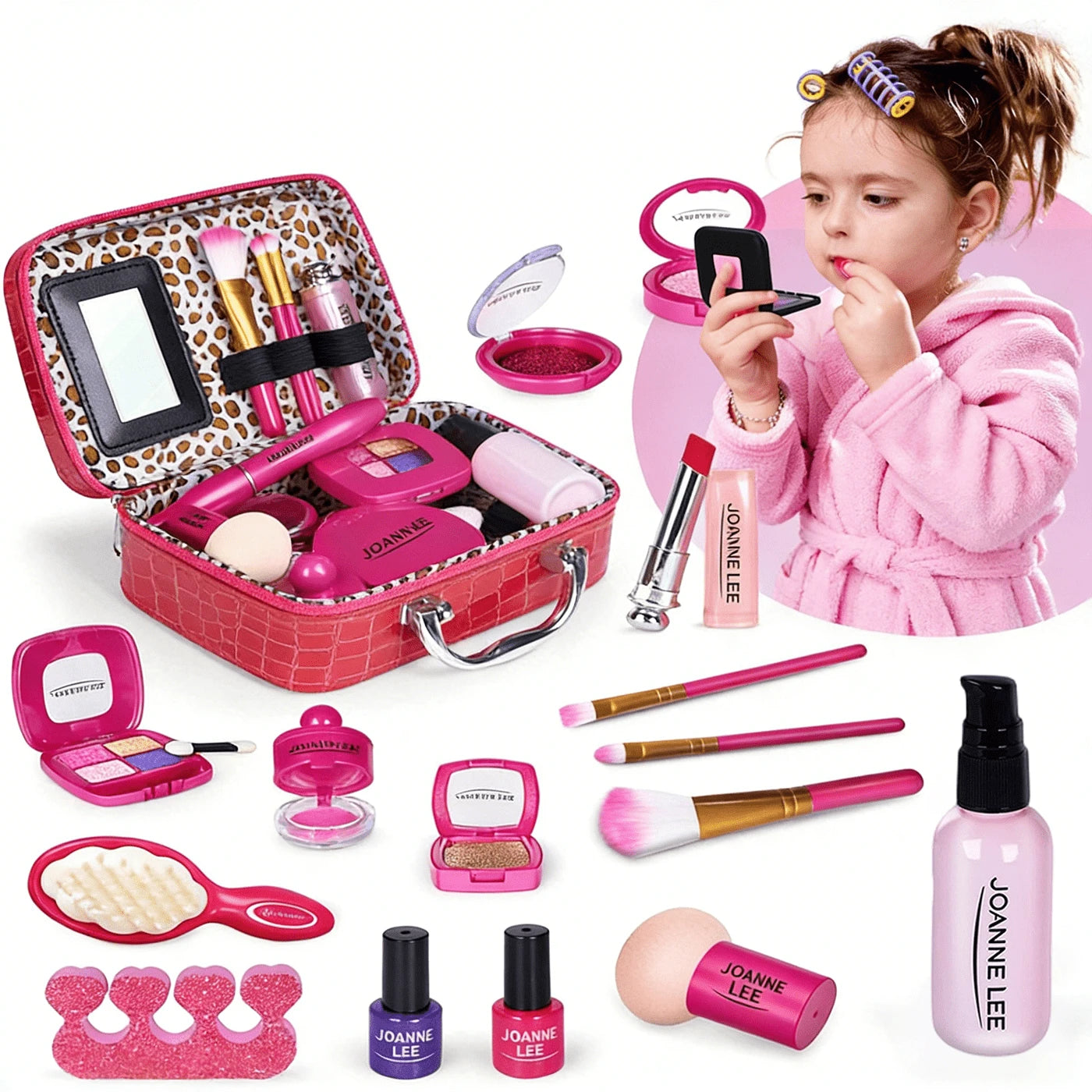 Kids Makeup Kit For Girls, Washable Makeup For Kids Toys, Baby Doll Accessories Princess Toys, With Mirror Storage Box Faux Leather, Not Real Makeup, 4 Year Old Girl Birthday Gifts