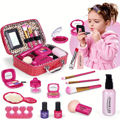 Kids Makeup Kit For Girls, Washable Makeup For Kids Toys, Baby Doll Accessories Princess Toys, With Mirror Storage Box Faux Leather, Not Real Makeup, 4 Year Old Girl Birthday Gifts