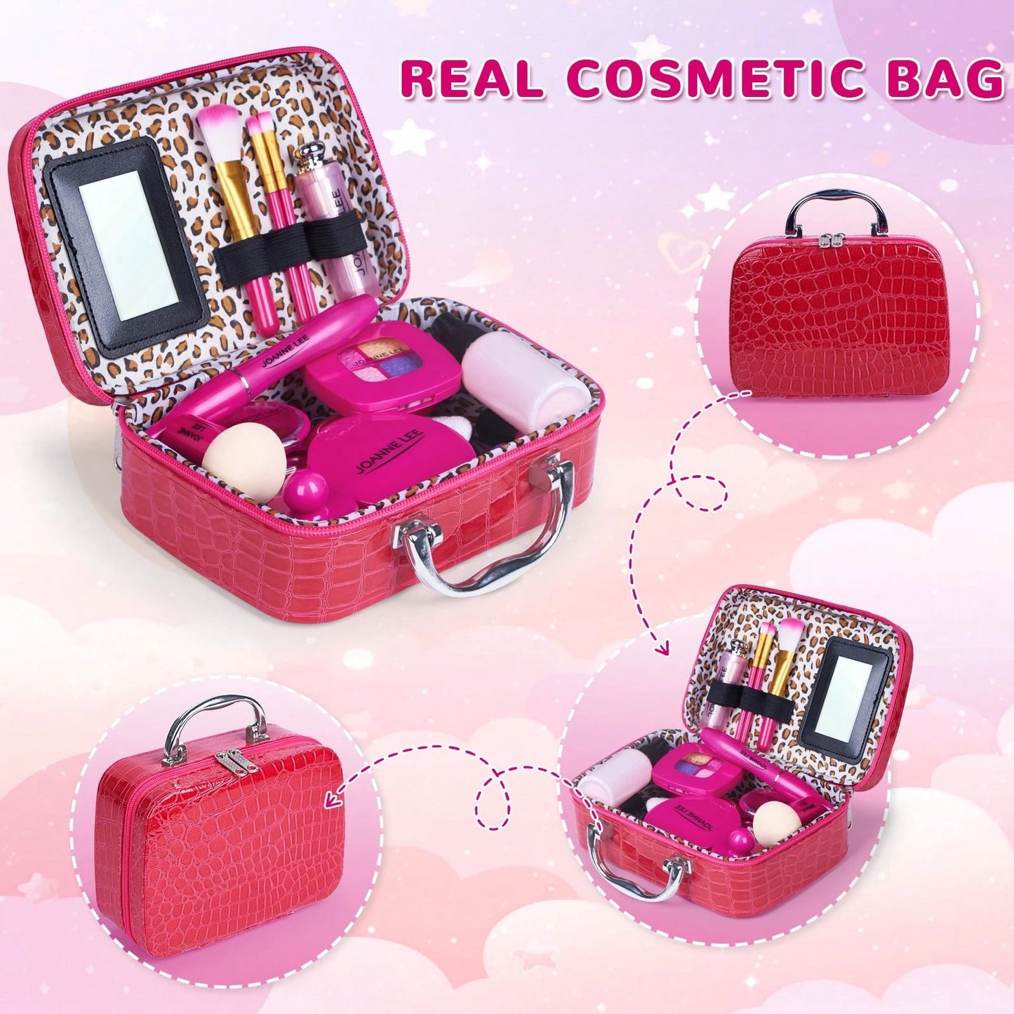 Kids Makeup Kit For Girls, Washable Makeup For Kids Toys, Baby Doll Accessories Princess Toys, With Mirror Storage Box Faux Leather, Not Real Makeup, 4 Year Old Girl Birthday Gifts