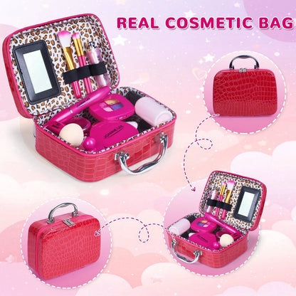 Kids Makeup Kit For Girls, Washable Makeup For Kids Toys, Baby Doll Accessories Princess Toys, With Mirror Storage Box Faux Leather, Not Real Makeup, 4 Year Old Girl Birthday Gifts