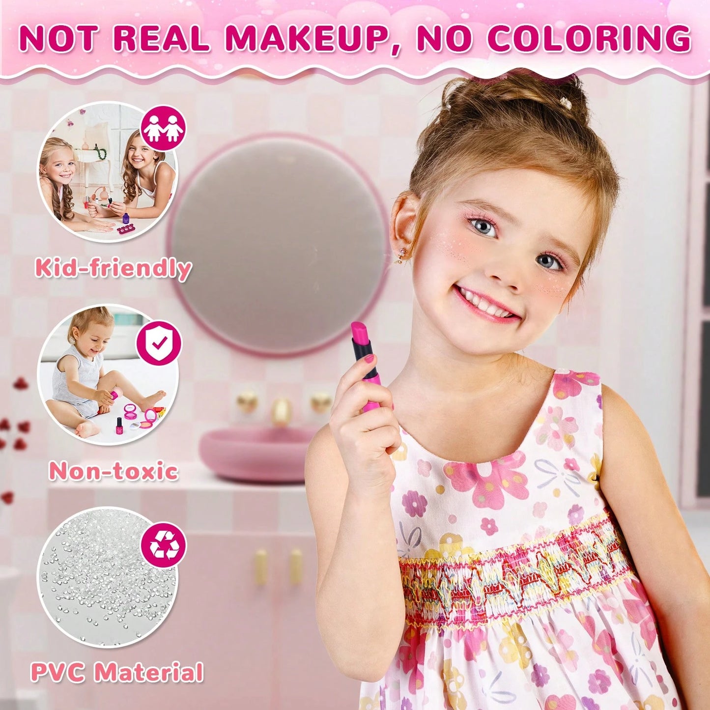 Kids Makeup Kit For Girls, Washable Makeup For Kids Toys, Baby Doll Accessories Princess Toys, With Mirror Storage Box Faux Leather, Not Real Makeup, 4 Year Old Girl Birthday Gifts