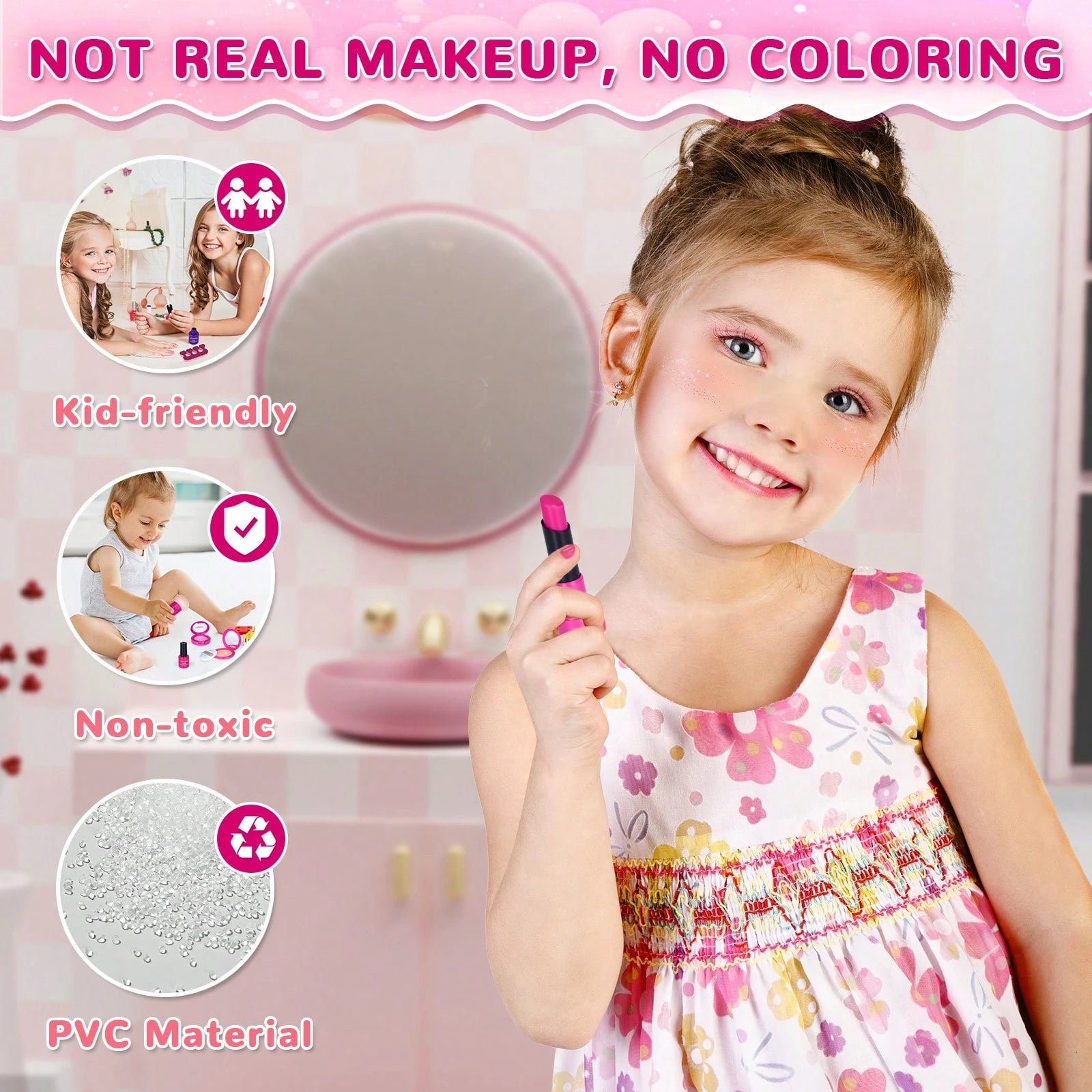 Kids Makeup Kit For Girls, Washable Makeup For Kids Toys, Baby Doll Accessories Princess Toys, With Mirror Storage Box Faux Leather, Not Real Makeup, 4 Year Old Girl Birthday Gifts
