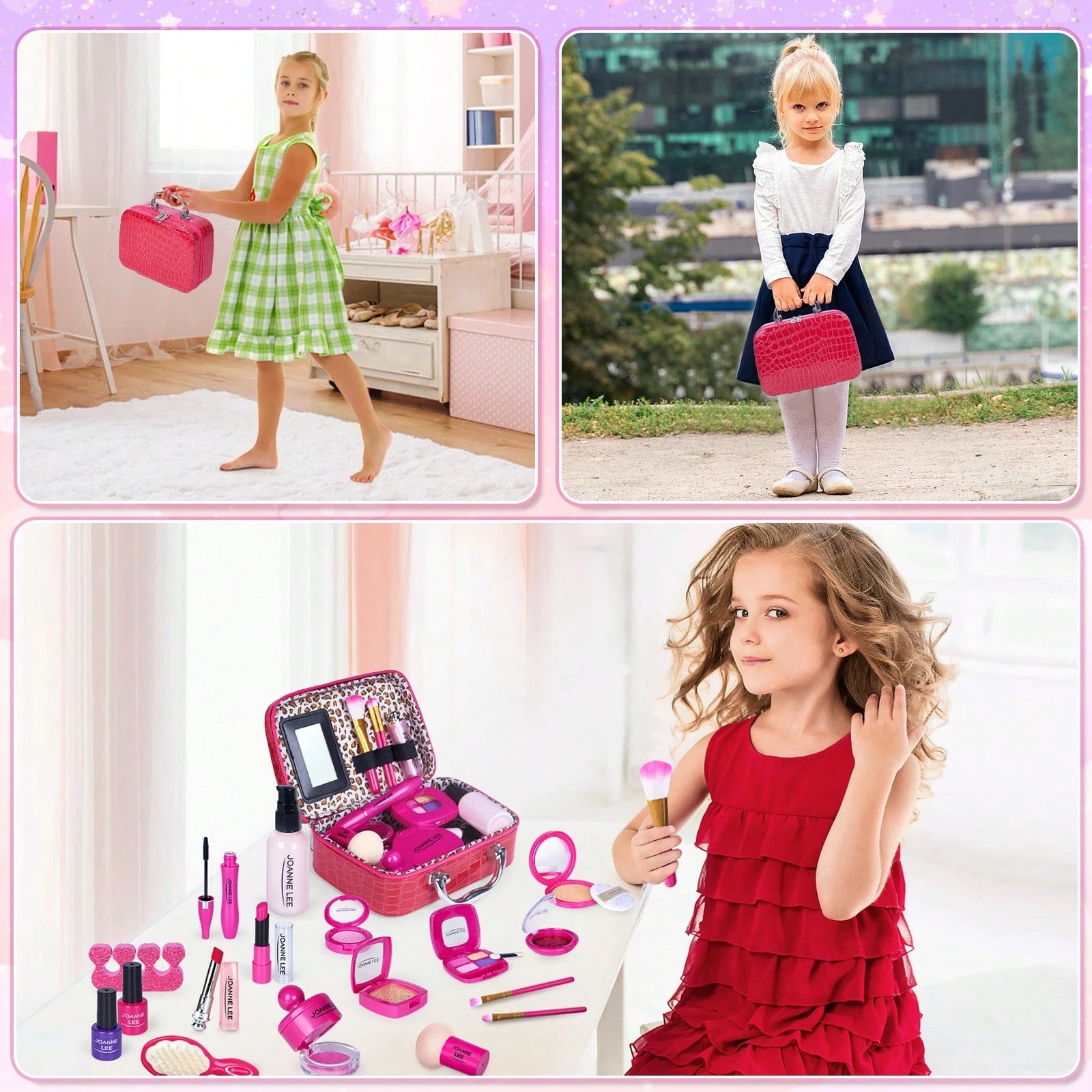 Kids Makeup Kit For Girls, Washable Makeup For Kids Toys, Baby Doll Accessories Princess Toys, With Mirror Storage Box Faux Leather, Not Real Makeup, 4 Year Old Girl Birthday Gifts