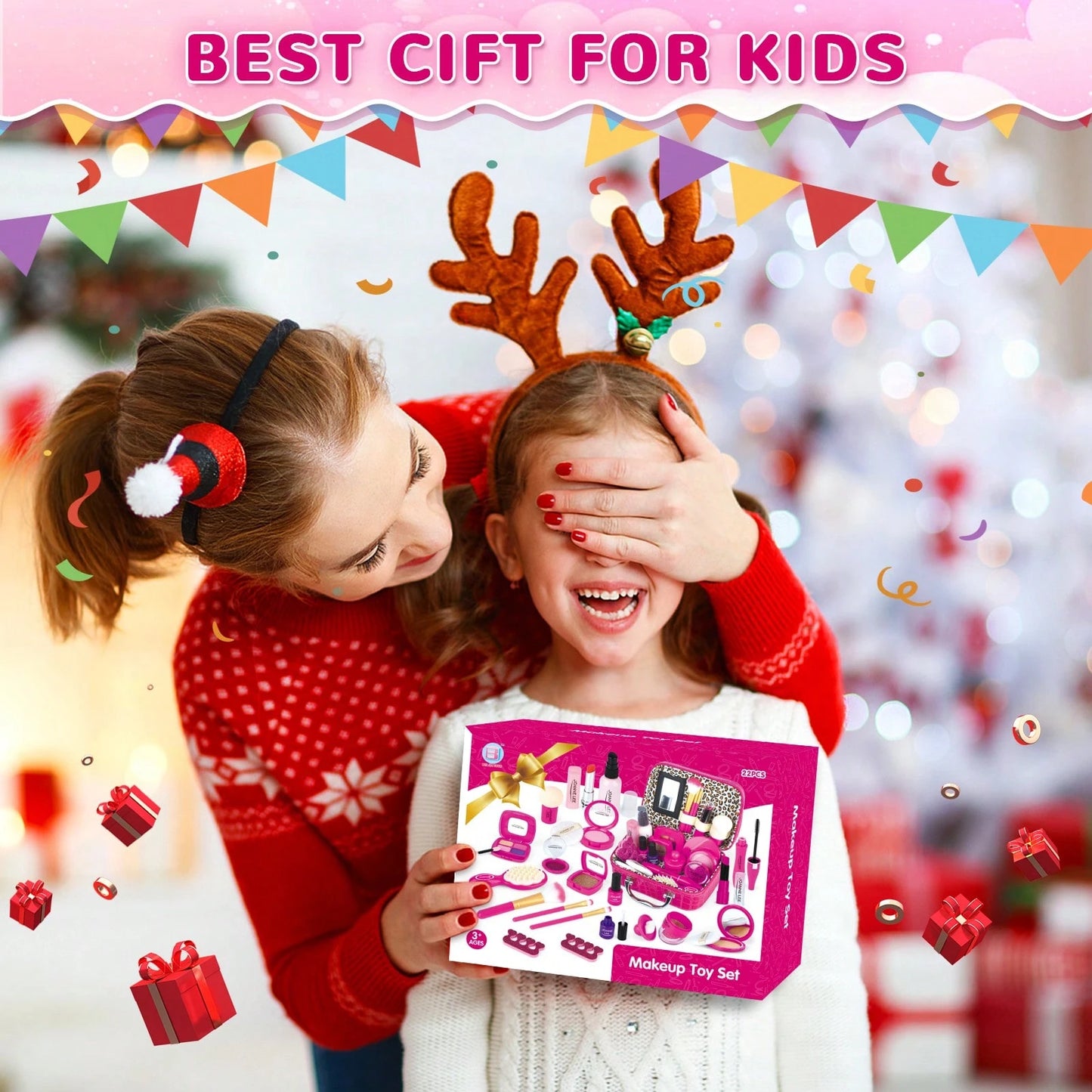 Kids Makeup Kit For Girls, Washable Makeup For Kids Toys, Baby Doll Accessories Princess Toys, With Mirror Storage Box Faux Leather, Not Real Makeup, 4 Year Old Girl Birthday Gifts
