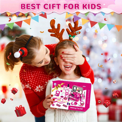 Kids Makeup Kit For Girls, Washable Makeup For Kids Toys, Baby Doll Accessories Princess Toys, With Mirror Storage Box Faux Leather, Not Real Makeup, 4 Year Old Girl Birthday Gifts