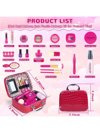 Kids Makeup Kit For Girls, Washable Makeup For Kids Toys, Baby Doll Accessories Princess Toys, With Mirror Storage Box Faux Leather, Not Real Makeup, 4 Year Old Girl Birthday Gifts