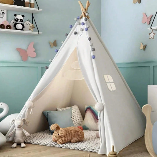 Kids Teepee Tent,100% Cotton Canvas Tipi Tents,Kid Play Tents For Girls & Boys,Ideal For Imaginative Play & Sleepovers, Kids Indoor Play Tent, Playhouse For Kids Indoor, Outdoor Tent For Kids, Tent Fo