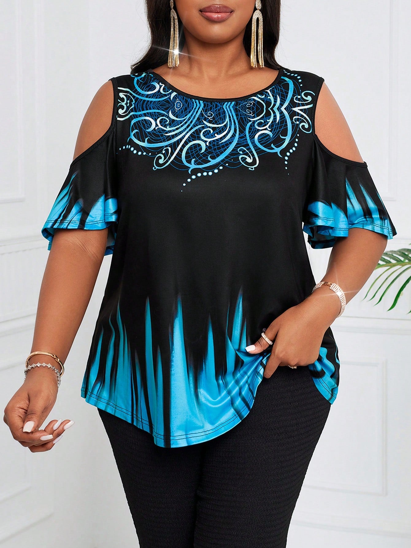 Lady 1pc Plus Size Women Gradient Pattern T-Shirt, Pride Month Theme, Black Top For Summer