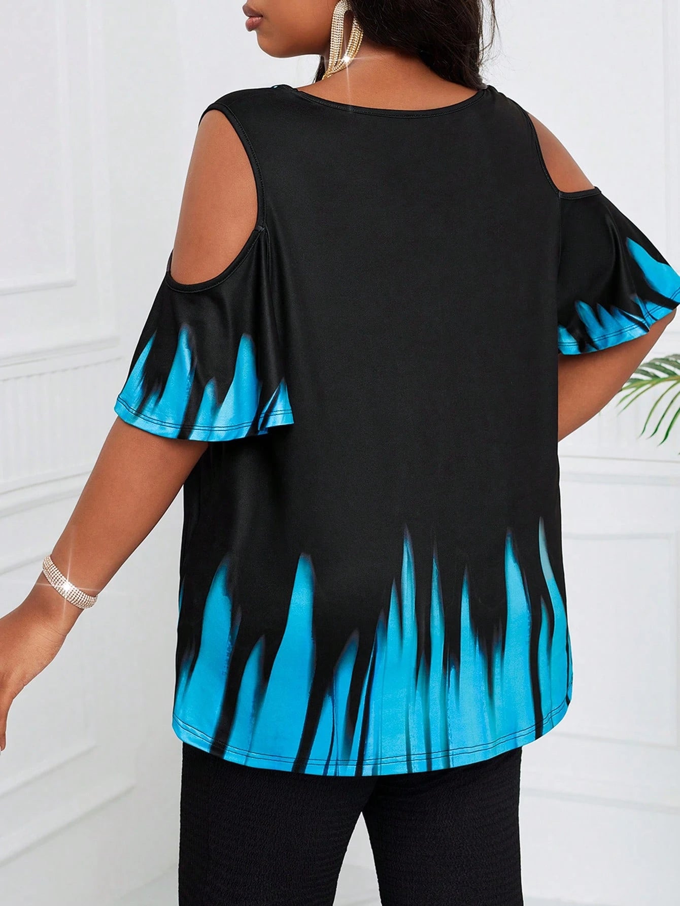 Lady 1pc Plus Size Women Gradient Pattern T-Shirt, Pride Month Theme, Black Top For Summer