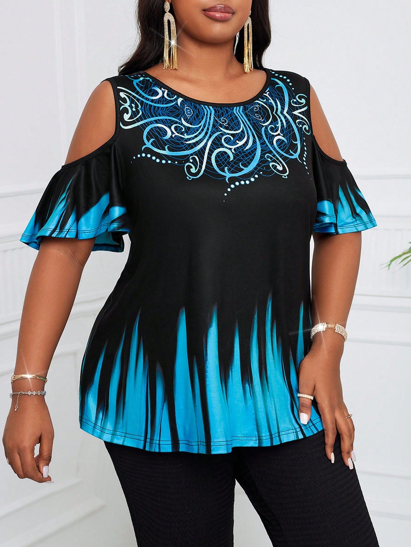 Lady 1pc Plus Size Women Gradient Pattern T-Shirt, Pride Month Theme, Black Top For Summer