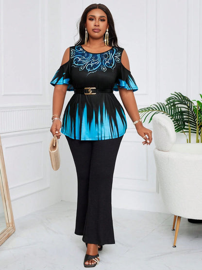 Lady 1pc Plus Size Women Gradient Pattern T-Shirt, Pride Month Theme, Black Top For Summer