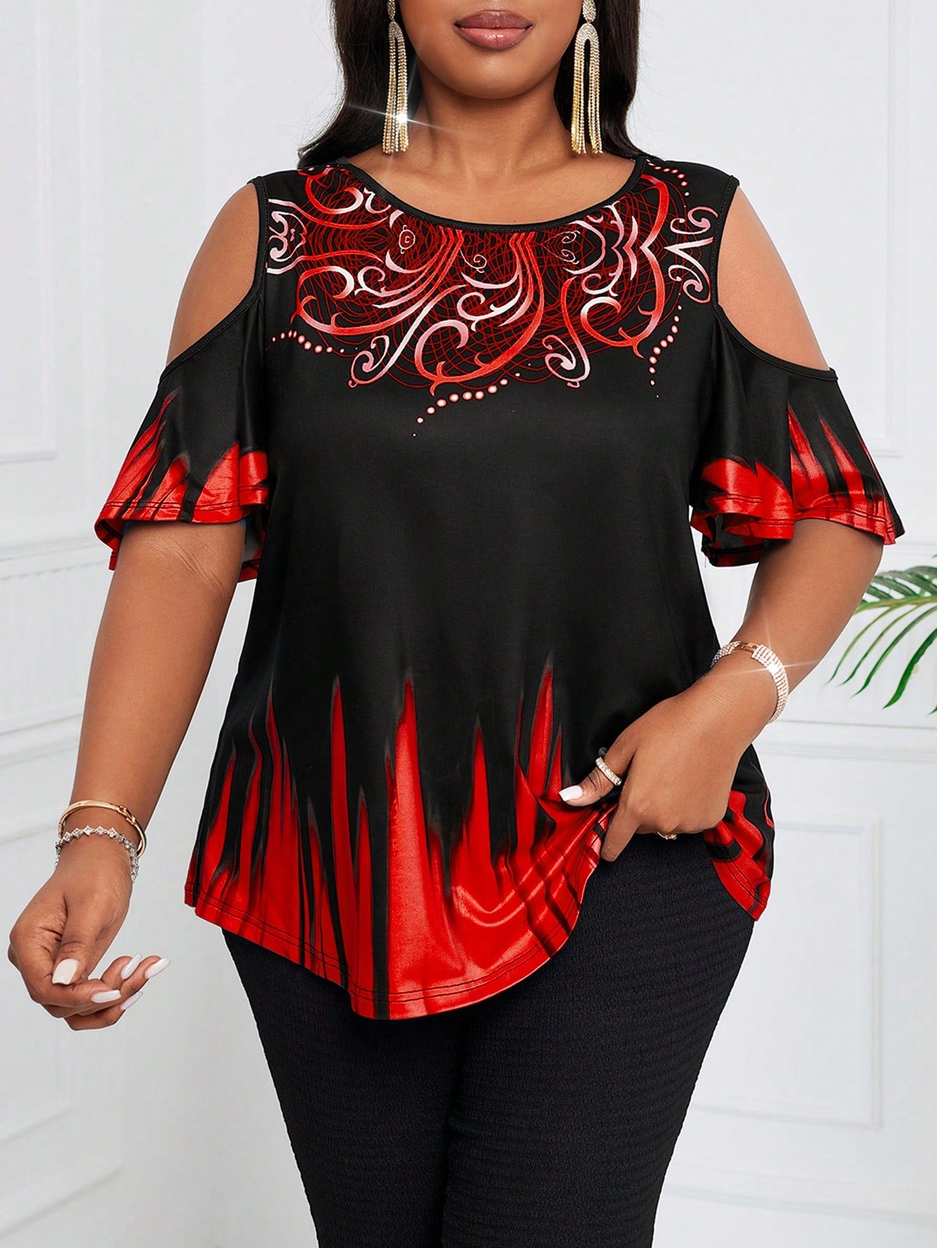 Lady 1pc Plus Size Women Gradient Pattern T-Shirt, Pride Month Theme, Black Top For Summer