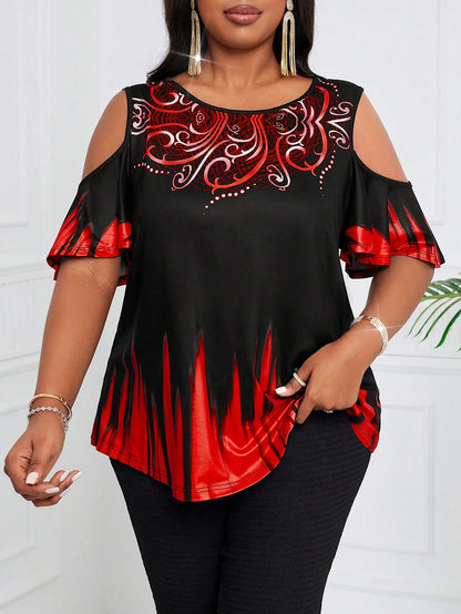 Lady 1pc Plus Size Women Gradient Pattern T-Shirt, Pride Month Theme, Black Top For Summer