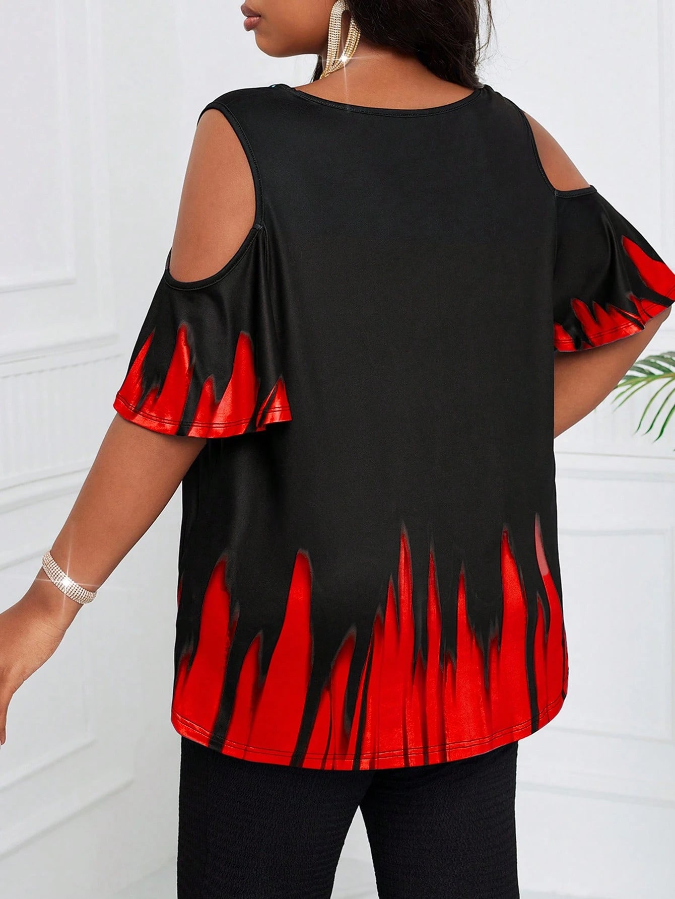 Lady 1pc Plus Size Women Gradient Pattern T-Shirt, Pride Month Theme, Black Top For Summer