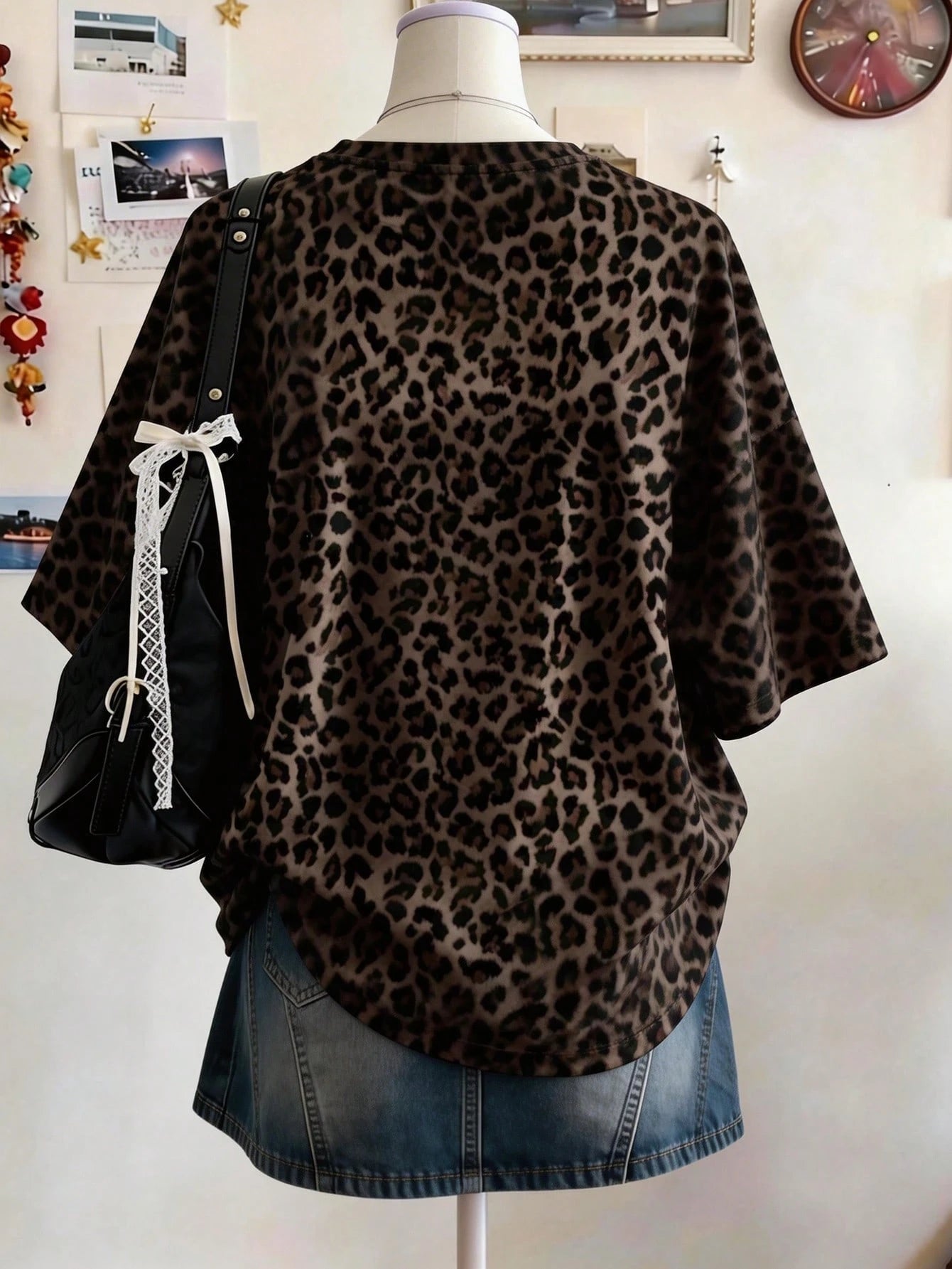 Lalippa Leopard Print Digital Pattern Women Plus Size Loose Fit Round Neck Drop Shoulder Long T-Shirt, Gift For Friends