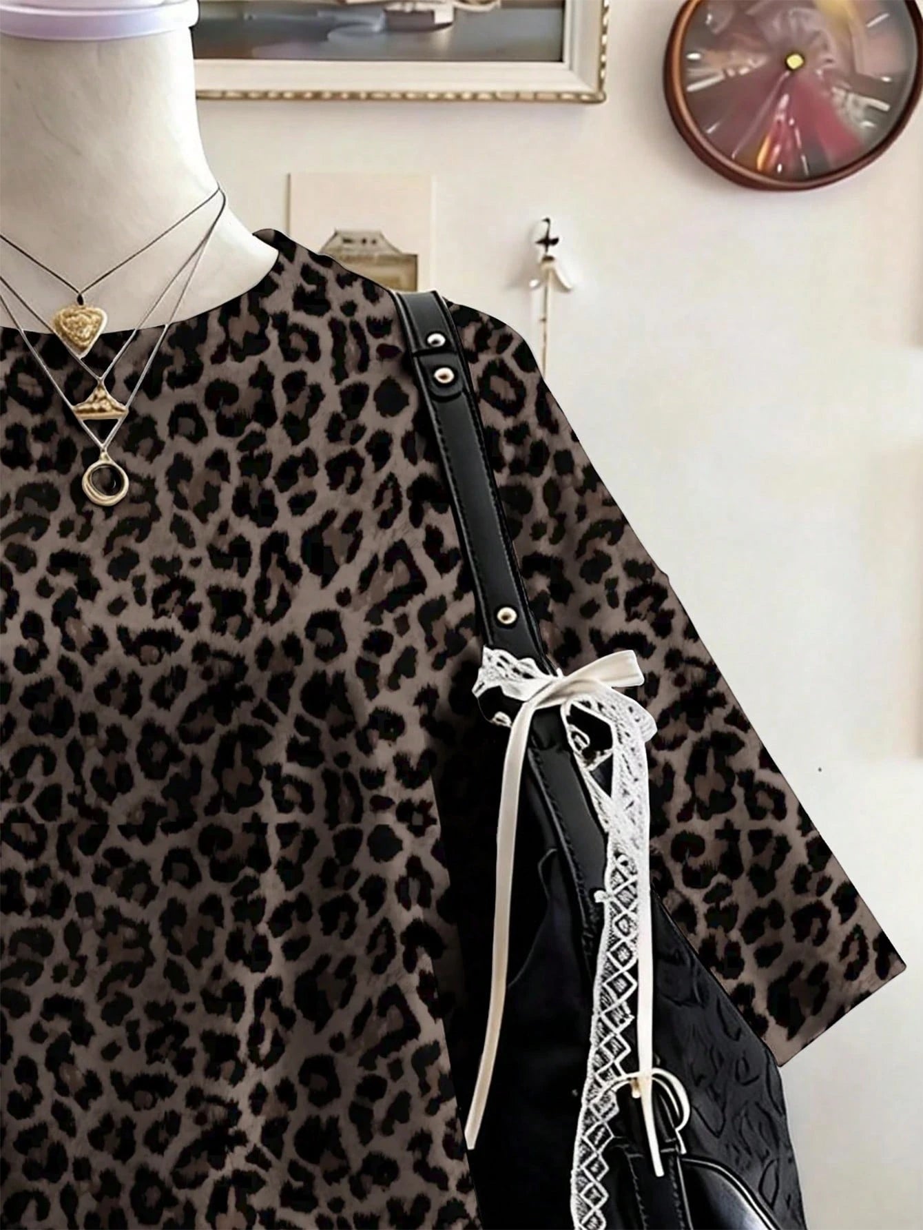 Lalippa Leopard Print Digital Pattern Women Plus Size Loose Fit Round Neck Drop Shoulder Long T-Shirt, Gift For Friends