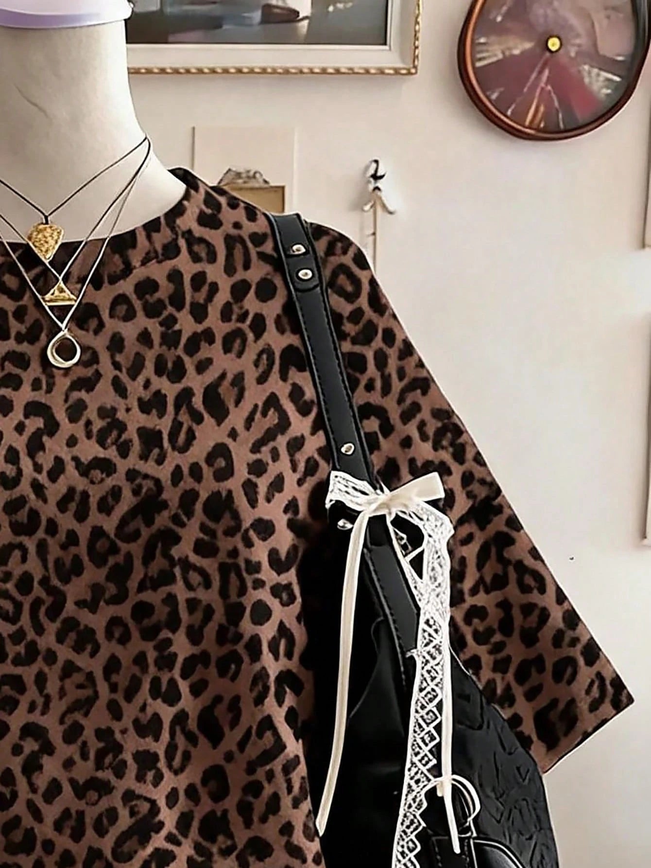 Lalippa Leopard Print Digital Pattern Women Plus Size Loose Fit Round Neck Drop Shoulder Long T-Shirt, Gift For Friends
