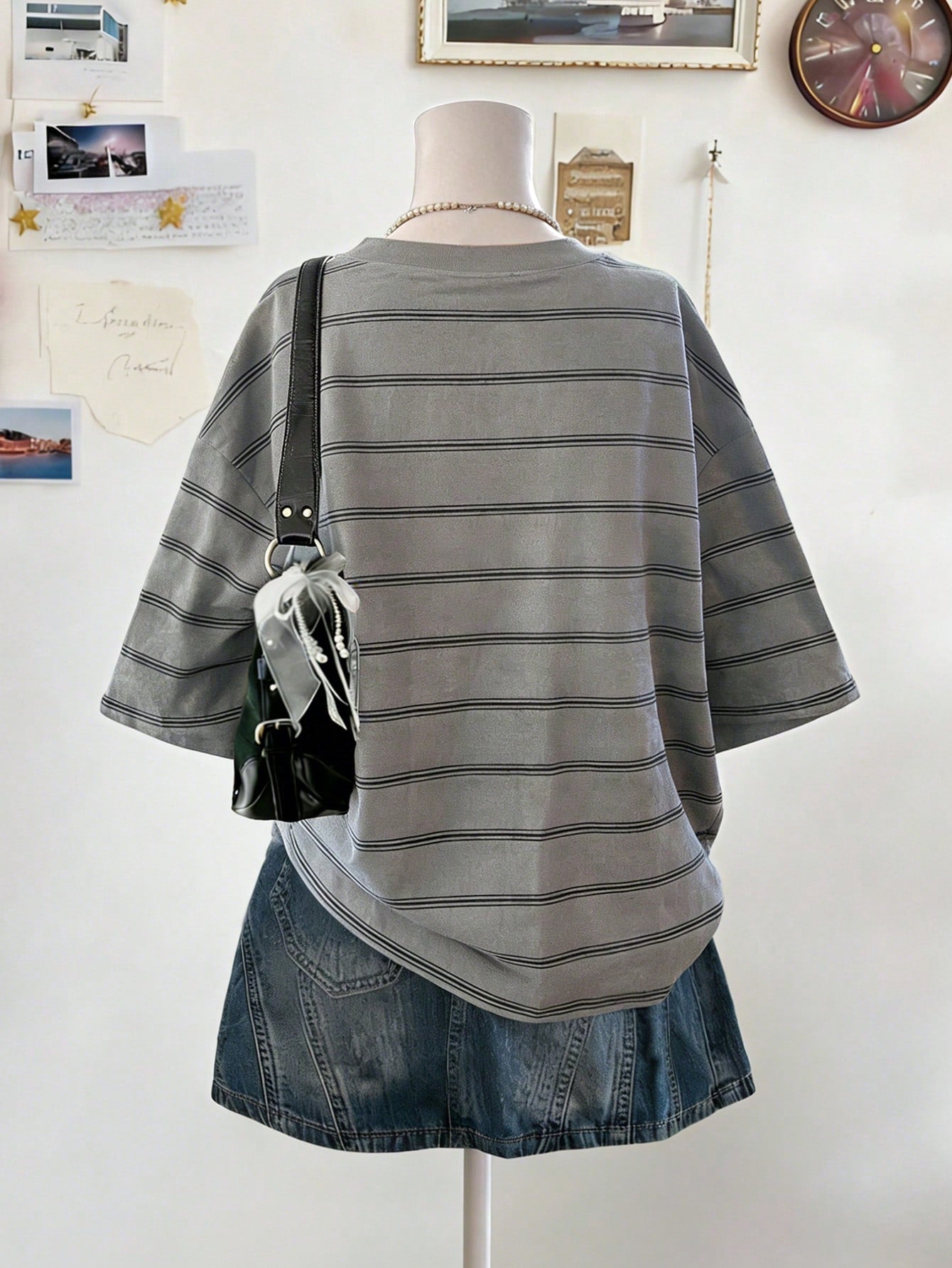Lalippa Plus Size Women Striped Round Neck Drop Shoulder Loose T-Shirt