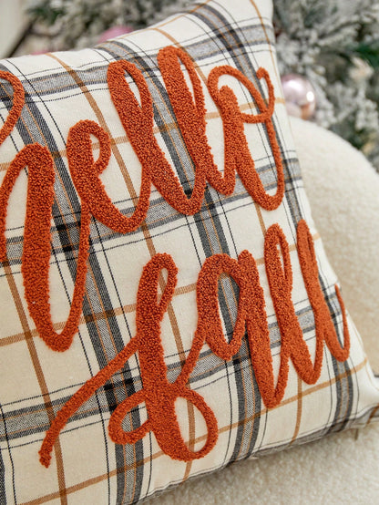 LCUHPCL 1pc All Season Commute Autumn/Winter Plaid Hello Fall Embroidered Pillow Case, Home Decor Suitable For Living Room, Bedroom, Party And Various Environments