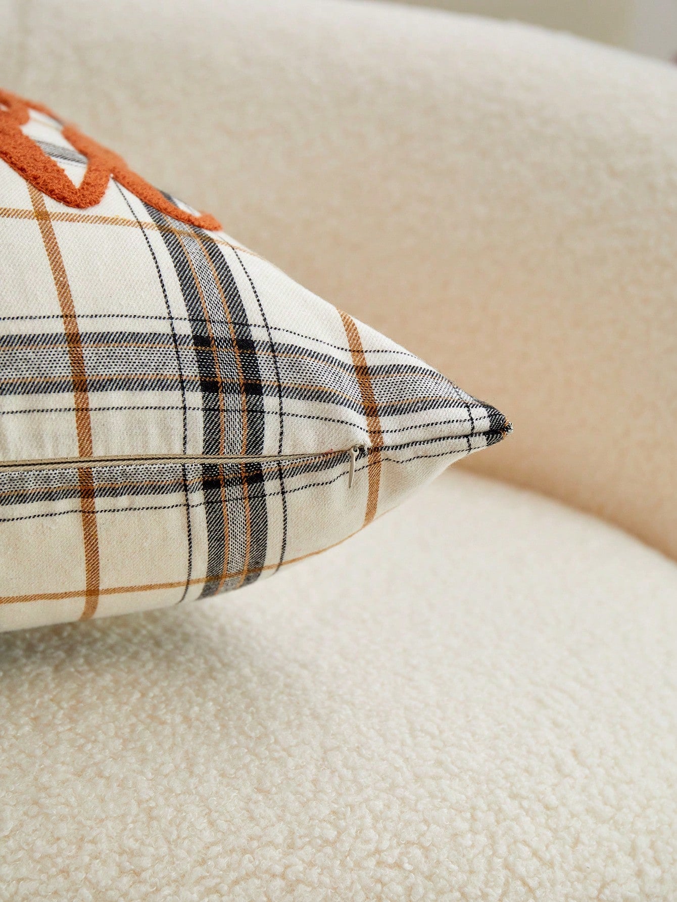 LCUHPCL 1pc All Season Commute Autumn/Winter Plaid Hello Fall Embroidered Pillow Case, Home Decor Suitable For Living Room, Bedroom, Party And Various Environments