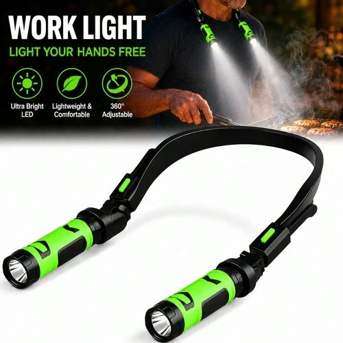 LED USB Rechargeable Hands Free Flashlight, 2 Light Modes Neck Reading Lamp, Portable Work Light For Running, Knitting, Repairing, Fishing, Emergency, Adjustable Angle Compact Torch