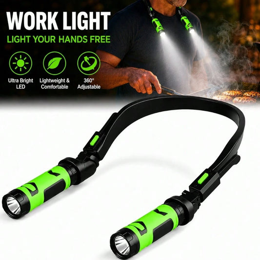 LED USB Rechargeable Hands Free Flashlight, 2 Light Modes Neck Reading Lamp, Portable Work Light For Running, Knitting, Repairing, Fishing, Emergency, Adjustable Angle Compact Torch